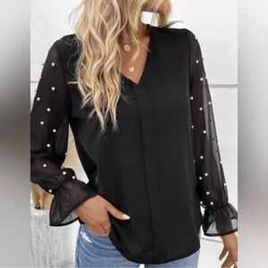 Tiana pearl sheer v-neck blouse